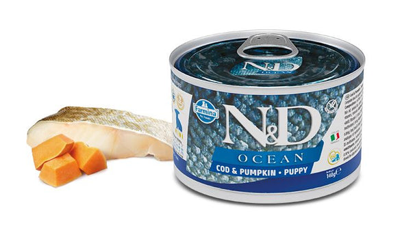 FARMINA CANE N&D OCEAN PUPPY MINI MERLUZZO & ZUCCA LATTINA 140 GR