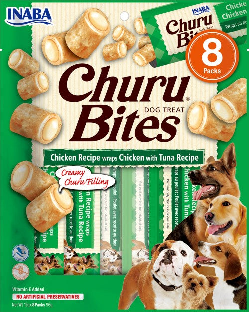 INABA CANE SNACK CHURU BITES CF. (8 PEZZI) RICETTA DI POLLO & TONNO