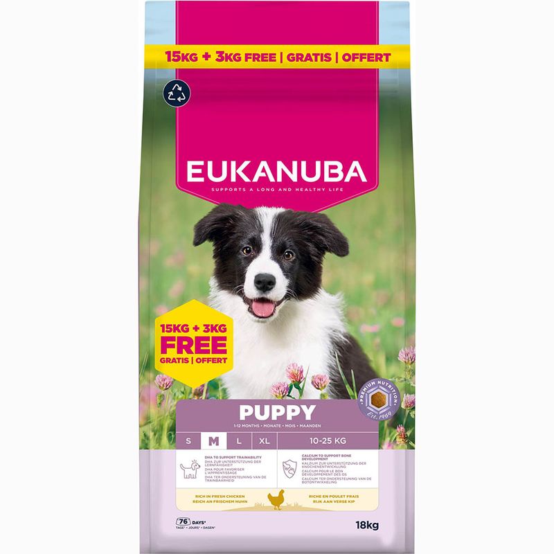 EUKANUBA CANE PUPPY MEDIUM POLLO 15+3 KG