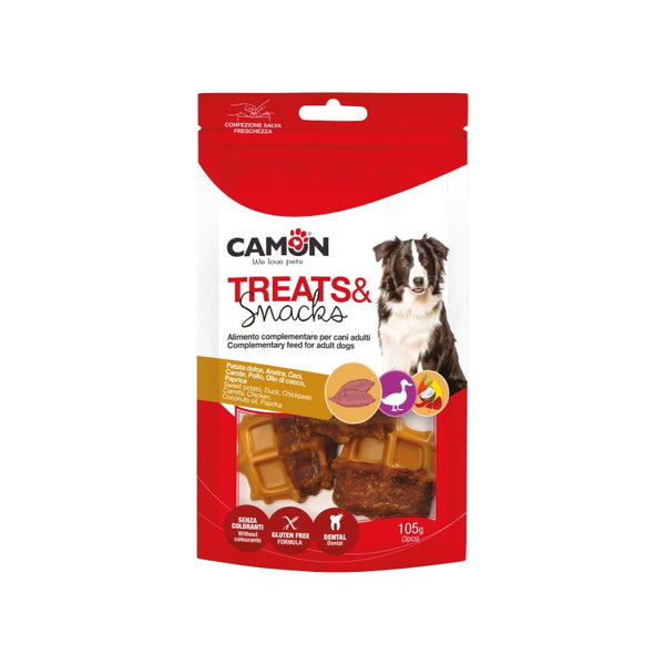 CAMON CANE SNACK WAFFLE CON PATATA DOLCE, ANATRA & VERDURE CF. (3 PZ) 105 GR